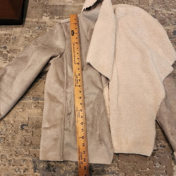 Lauren Ralph Lauren faux suede sherpa open front drape cozy jacket cardigan L - Picture 16 of 17
